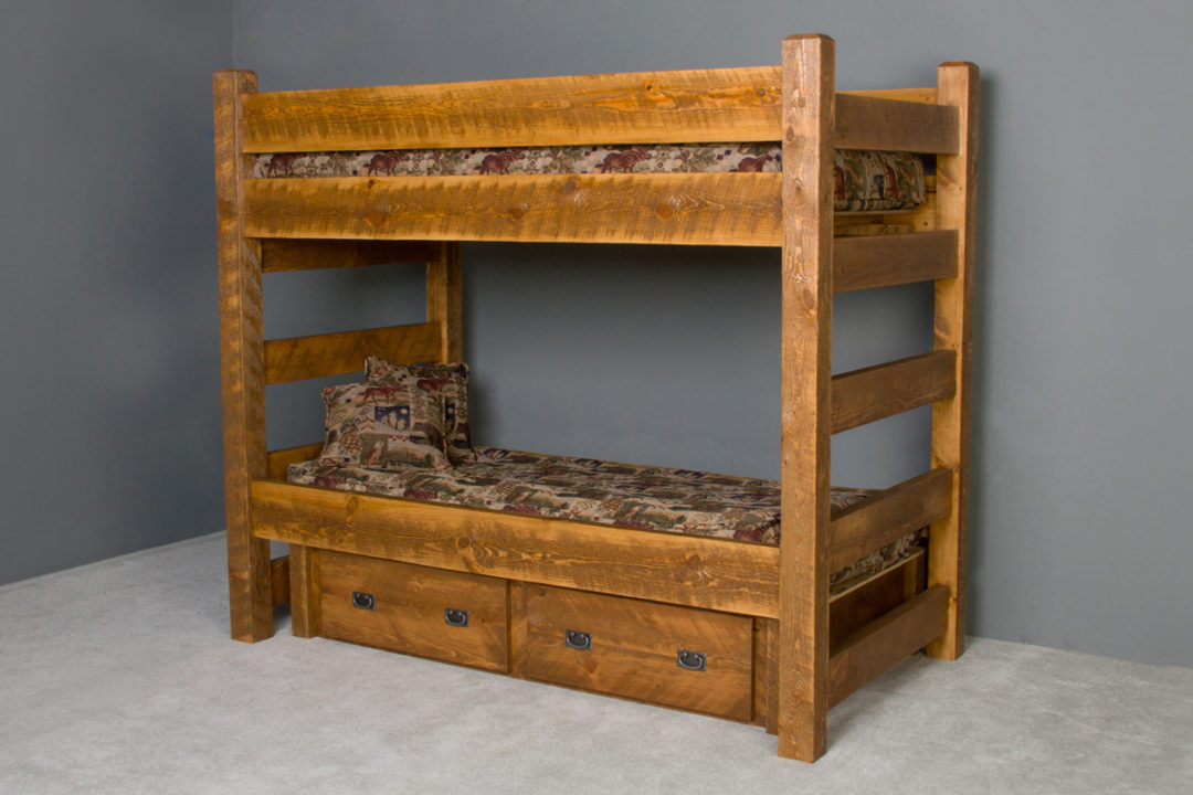 Barnwood Twin/Futon Bunk Bed Viking Log Furniture