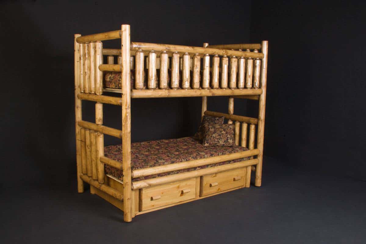 Log Bunk Bed With Drawers Viking, Rustic Pine Bunk Beds