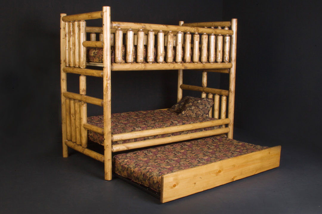 Log Bunk Bed with Trundle Viking Log Furniture