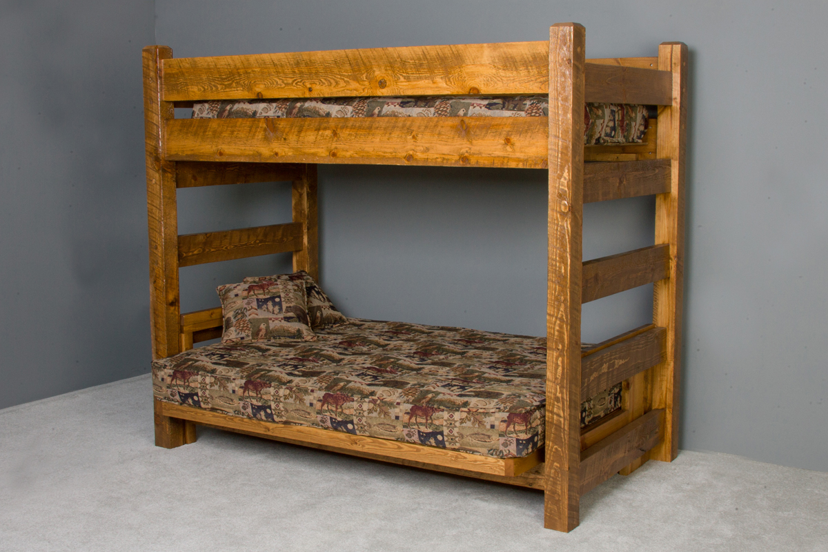 Barnwood Twin Futon Bunk Bed Viking, Traditional Cedar Log Twin Futon Bunk Bed